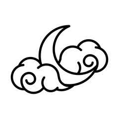 half moon clouds sky night white background linear style icon