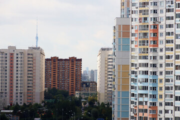Fototapeta na wymiar Urban architecture of Russia. Block of panel buildings.