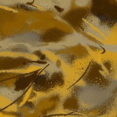 Gold spray paint ink texture. Graffiti painting on the wall. Street art and vandalism. Digitally airbrushed paper background.
