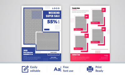 Shop weekend super sale both page flyer design vector