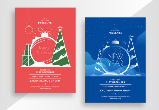 Red and Blue Christmas Party Poster Layout