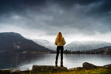 Norway - Girl Standing Shoreline
