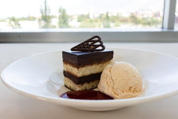 Chocolate Mousse Cake with Vanilla Ice Cream