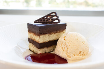 Chocolate Mousse Cake with Vanilla Ice Cream
