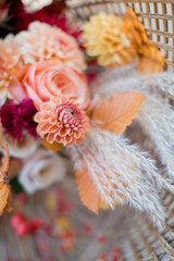 Autumn wedding bouquet with ribbons