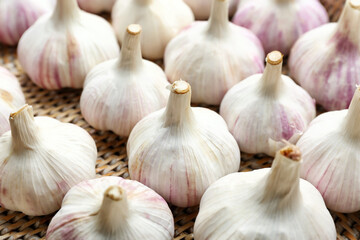 Fresh garlic on table, closeup