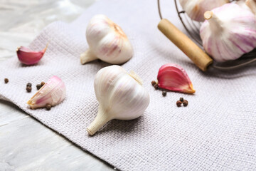 Fresh garlic on grey background