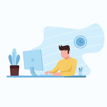 Working on Computer Illustration, designer working on computer, working on laptop, office work,