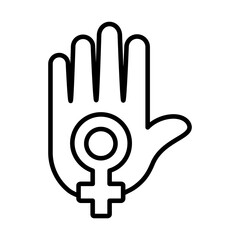 Obraz premium hand holding a female gender symbol icon, line style