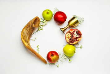 Composition for Rosh Hashanah (Jewish New Year) on white background
