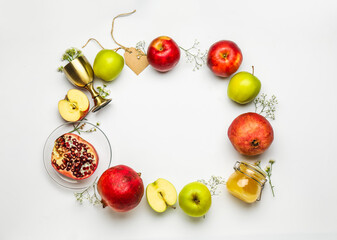 Composition for Rosh Hashanah (Jewish New Year) on white background