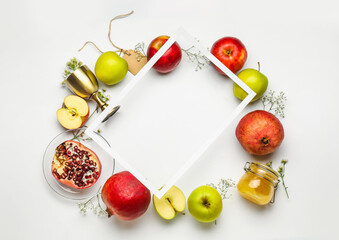 Composition for Rosh Hashanah (Jewish New Year) on white background