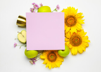 Composition for Rosh Hashanah (Jewish New Year) on white background