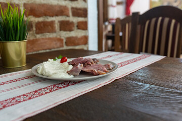 delicious ham meat with fresh cheese 