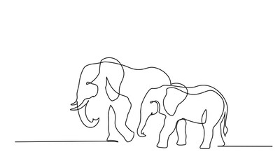 Elephant with baby symbol. one line drawing