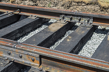 Steel rails and wooden sleepers