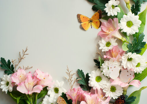 Flowers arrangement on gray background