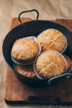 Fresh homemade mince pies in a cast iron dish