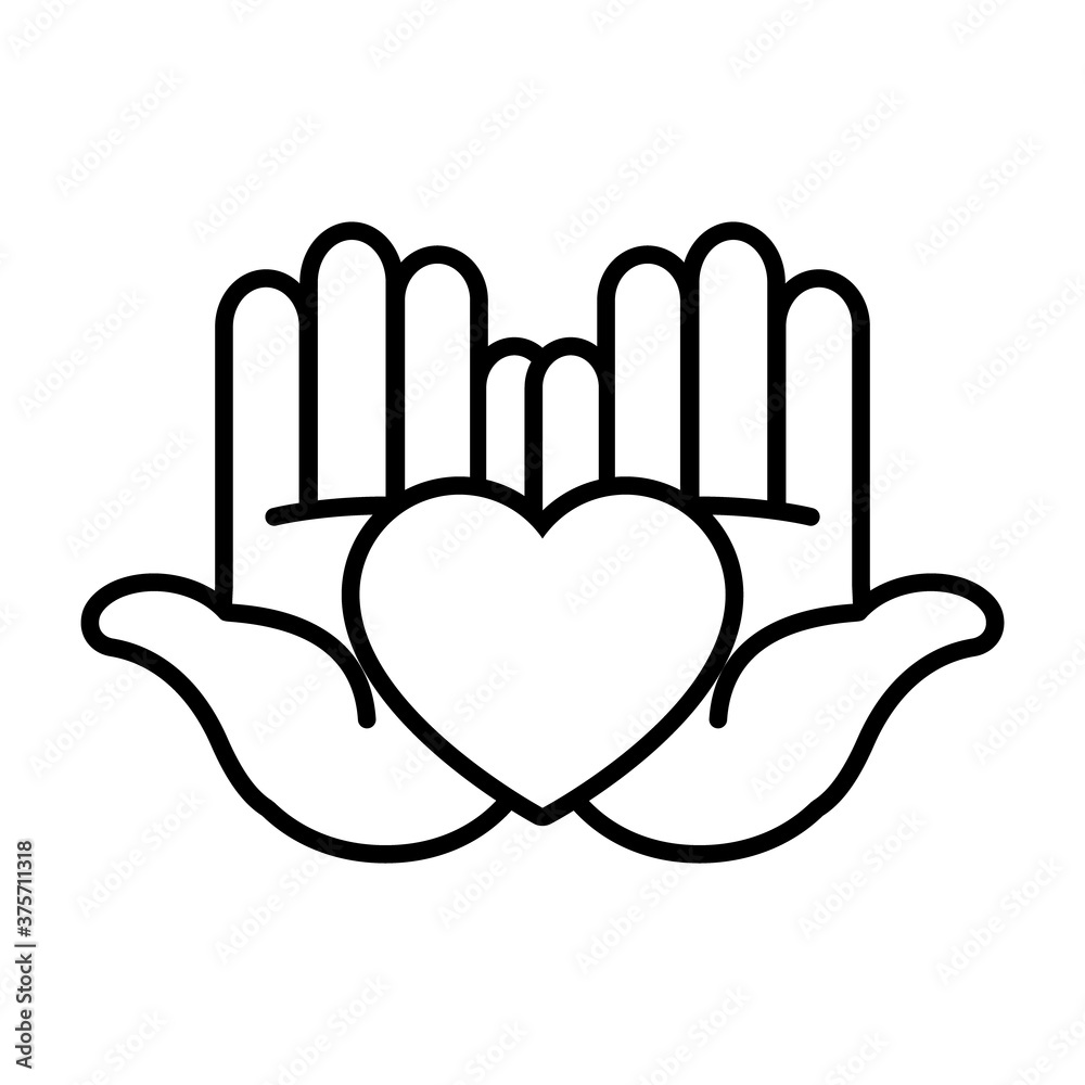 Wall mural hands with heart icon, line style