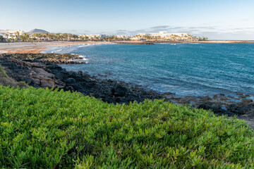 View of Las Cucharas beach in Costa Teguise, Lanzarote