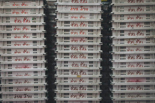Piled Crates at the Night Market in Bangkok