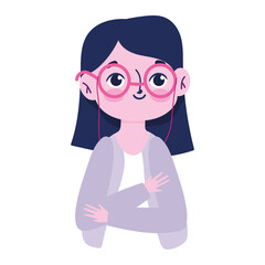 cartoon woman with black hair young female isolated icon white background