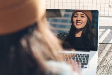 Woman working on a laptop