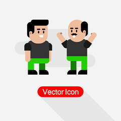Two Character Surprised Grandfather and Simple Man Talk Vector Illustration Eps10