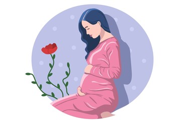 Happy pregnant girl. Stock vector illustration. Waiting for a miracle.Motherhood concept