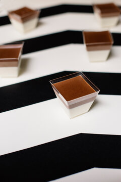 Panna cotta,Italian dessert on striped background