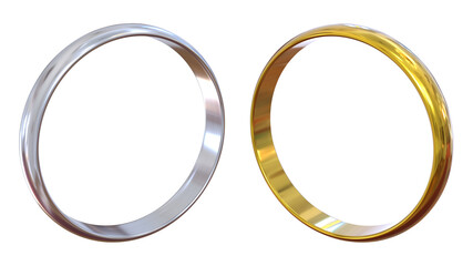 Classic wedding and engagement rings (gold and silver). Realistic 3Dl illustration