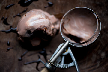 Scoop of Chocolate Ice Cream with Syrup