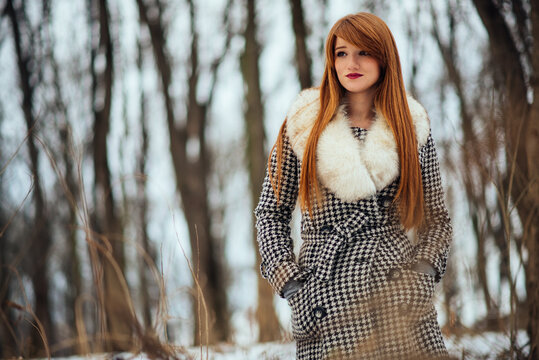 Ginger Woman in a Winter Park