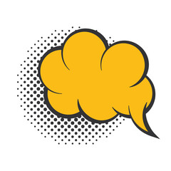 pop art speech bubble yellow cloud, halftone style flat design white background