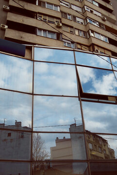 glass and old fashioned building fasade