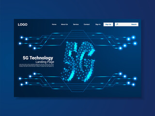 5G Global network technology landing page, interface, vector