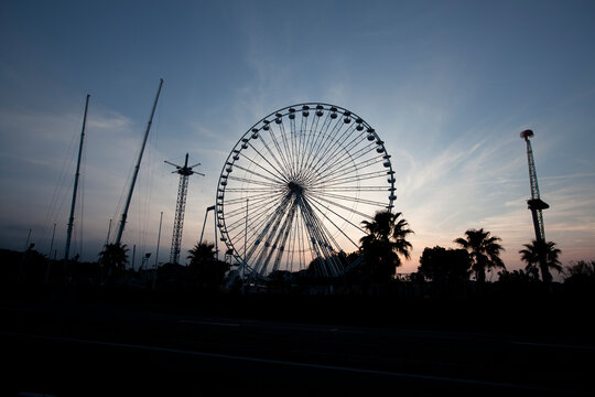 Amusement park at dusk