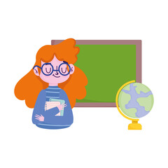 happy teachers day, teacher with map world and blackboard