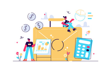 Briefcase, calculator and accountants working