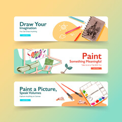 Daily life banner template design for brochure and marketing  watercolor illustration