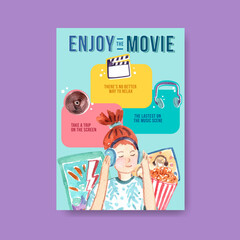 Information template with daily life design for brochure and leaflet watercolor illustration