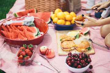 Mother and son at a family picnic in the summer