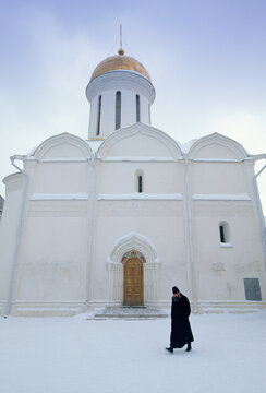 Trinity Monastery of the Christian St. Sergius Cathedral of the Assumption in winter snow