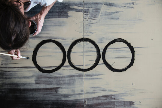 Overhead view of an artist painting