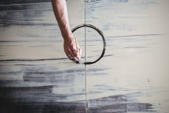 Overhead view of an artist painting