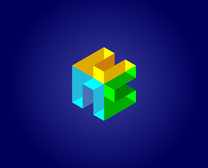 Obraz premium Abstract Geometry isometric logo design concept Letter U N C for Architecture Industrial online shop technology