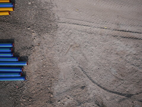 aerial view of pipes on a building site