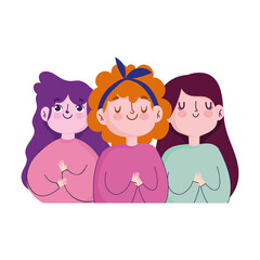 cute portrait cartoon girls characters isolated design