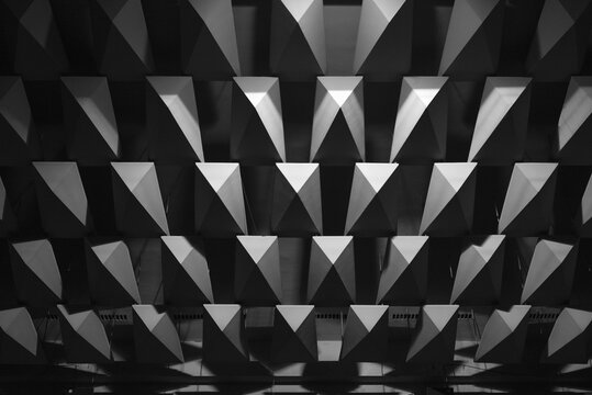 Interior sound baffles on ceiling