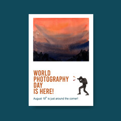 Naklejka na ściany i meble Poster template design with World photography day for brochure and leaflet watercolor illustration